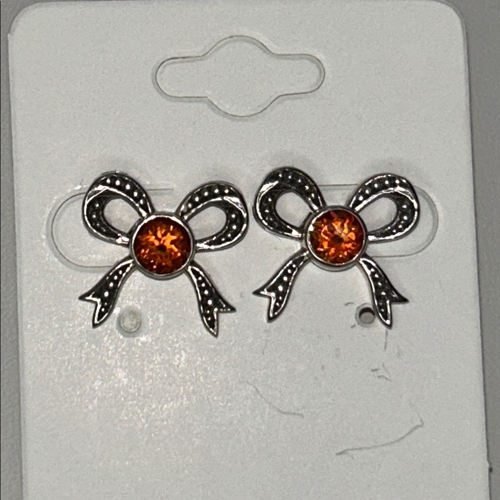 NWOT Nicky Butler Designer Sterling Silver Genuine Fire Opal Bow Earrings